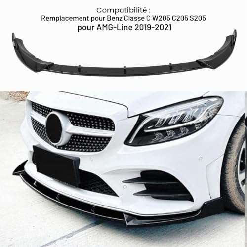 Fabater Becquet de Lèvre de Pare-Chocs Avant, Protection de Pare-Chocs Aérodynamique, Kit de Carrosserie de Remplacement pour Classe C W 205 C 205 S 205 AMG-Line 2019-2021 (Noir Brillant)