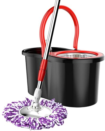 Seau à serpillère avec essoreuse, serpillères pour le nettoyage des sols avec essoreur – Système de serpillère réglable en microfibre pour le nettoyage des sols, système de nettoyage polyvalent des