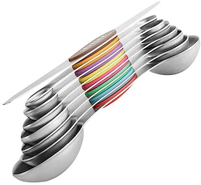 BIUDECO 8piezas Cucharas Medidoras De Acero Inoxidable De Doble Cabeza Para Cocina Herramientas De Repostería Coloridas y Prácticas Medidas Precisas y Almacenamiento Fácil