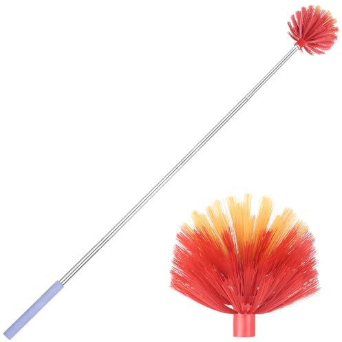 TOXYMHO Cobweb Duster with Extension Pole, 59 Adjustable Stainless Steel Pole, Washable Duster with Medium-Stiff Bristles for Ceiling Fan, High Ceilings, Blinds, Furniture, Kitchen, and Home Cleaning