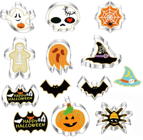 10 Stücke Ausstecher Halloween, Edelstahl Halloween Ausstechfomen Set, Ausstechformen Halloween, Ausstechform Keksausstecher Kürbis/Hexenhut/Geist Halloweenkekse