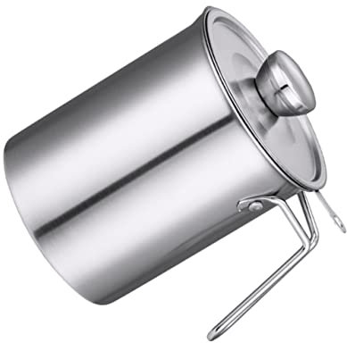 CIYODO Edelstahl Ölfiltertopf Mit Feinmaschigem Sieb 1,5l Metall Ölbehälter Für Küchenlagerung Und Speckfettaufbewahrung Ohne Sockel Mit Verbrühschutzgriff