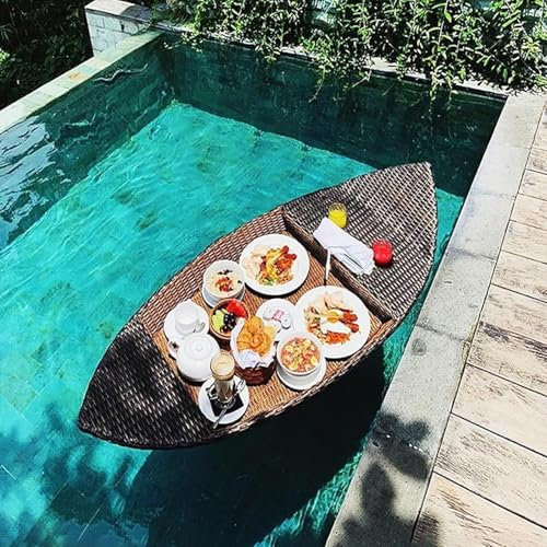 ray Floating Rattan,Swimming Pool Floating,Schwimmender Tabletttisch für den Pool, Mehrzweck-Frühstückstablett zum Schwimmen, Tablett aus Rattangewebe, schwimmendes Tablett für den Pool, Servieren