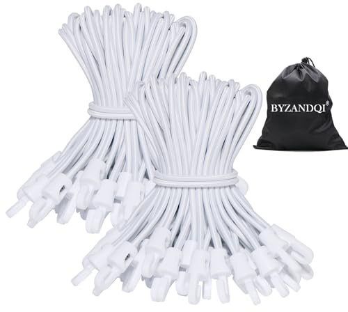 BYZANDQI Goma tensora con ganchos 12/25/50/100 unidades, expansor con ganchos de 15/25 cm, tensor de lona de goma para lonas, tienda de campaña, tienda de campaña, color blanco (100, 15 cm)
