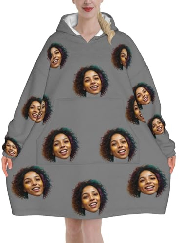 ＨＡＯＡＮＧＺＨＥ Manta con Manga Ahorra, Personalización Bata Manta con Mangas, Foto de Cara Personalizada, Manta con Manga Ahorra en Costos de Calefacción, con Mangas y Bolsillos, Talla única