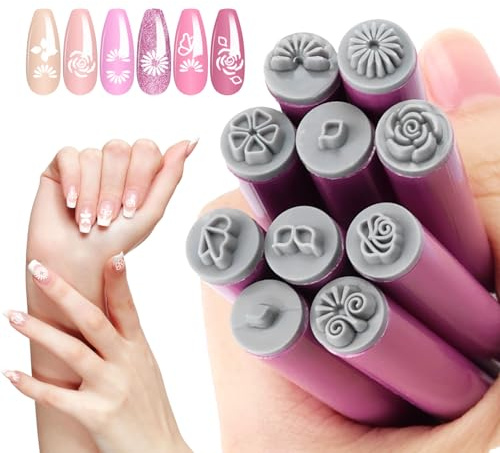 FSWWSF10 Stück Nail Stamp, Stempelstifte Für Nägel, Graffiti Nagelstempel, Anfänger/Professionelle Nagelmalerei Werkzeuge NailArt Pen Set (Rose)