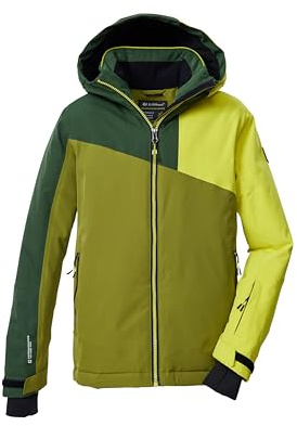 killtec Skidjacka för pojkar, funktionell jacka med huva och snöfall, KSW 192 BYS SKI JCKT, khaki/mörk skogsgrön/lime, 152, 43475-000