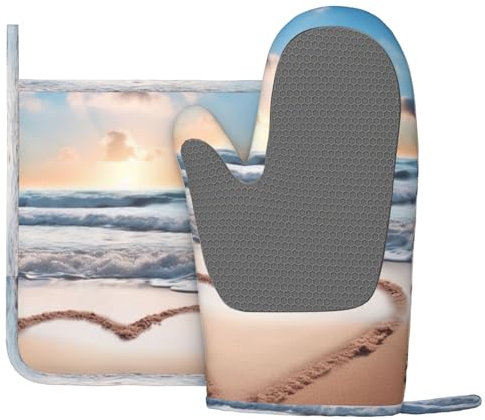 Set di 2 guanti da forno e presine in silicone a forma di cuore, romantici, resistenti al calore, 500 F, guanti da forno antiscivolo e presina, per cucinare il tappetino caldo