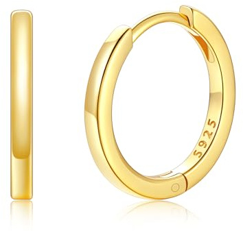 Silvora Einfache Herren Creolen Hoop Gold Klein 12mm Creolen Ohrringe Gold Frauen Männer 925 Silber Basic Kreolen 12mm Klein Kreis Ohrstecker