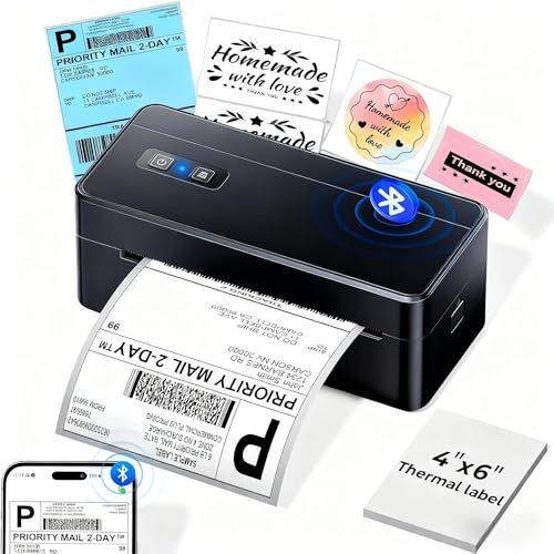 ASprink Bluetooth Postage Label Printer, 4x6 Thermal Shipping Label Printer for Small Business, Compatible with Android, IOS, Windows and Mac, Widely Used for Etsy, Shopify, eBay, Royal Mail, Evri