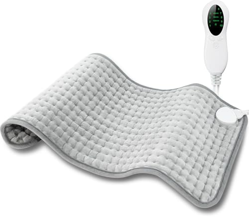 Electric Heating Pad for Period Cramps & Back Pain Relief, Birthday & Mothers Day Gifts for Mom Dad Women Men, Portable Heat Pad for Neck and Shoulders, 10 Heat Settings, ETL Certified, 12x24, Gray