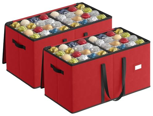 SONGMICS Aufbewahrungsbox für Weihnachtskugeln, mit Deckel, 8 Tabletts | Weihnachtskugeln Aufbewahrung, Doppelreißverschluss, 600D Oxford-Gewebe, 128 Fächer je 7,6 cm, TYLA Kollektion RFB043R01