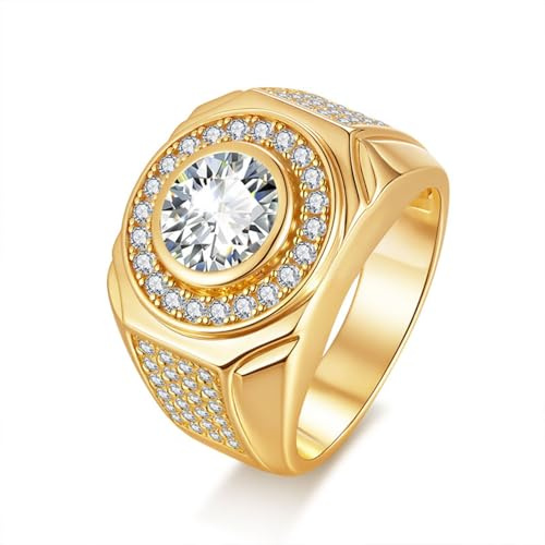 WAHZAUS Moissanit-Ring für Herren, 2 Karat D, Farbe VVS1, Reinheit, Moissanit-Goldring, im Labor hergestellter Herren-Diamantring, 925er-Sterlingsilber, Jahrestag, Ehering, Größe 8–12