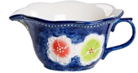 Hand-Painted Ceramic Gravy Boat - Blue Sauce & Seasoning Bowl with Drainage for Juices & Roasting Sauces - Perfect for Serving & Entertaining