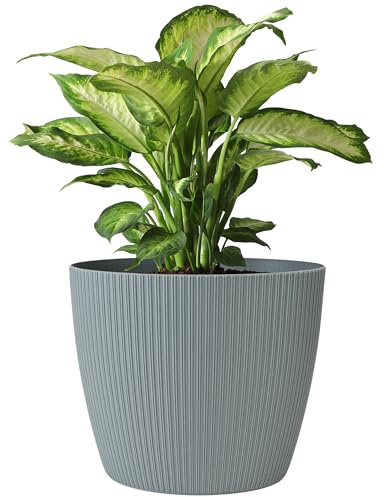 KONZEPT Blumentopf 5,2 l, gerillte Struktur 22 cm, Übertöpfe für Zimmerpflanzen aus Kunststoff ideal für Wohnzimmer, Küche und Balkon