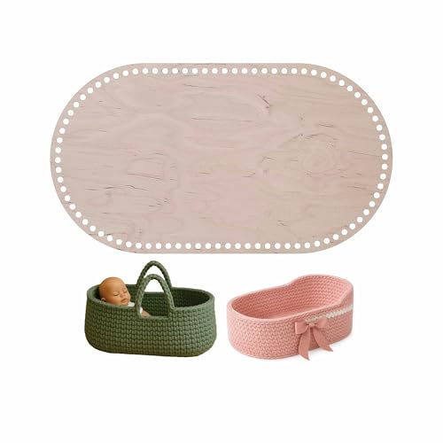 YourHobbyTools Ovaler Holzboden zum Häkeln von Puppenwiegen, Stubenwagen und Puppen-Moseskörben (11mm Löcher, 50x30cm)