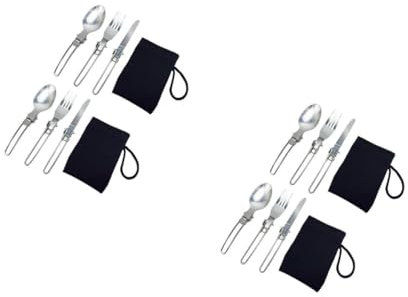 Abaodam 4 Ensembles couverts pliants couverts de table Cuillères en acier inoxydable couverts simples fourchettes pliantes couteaux en acier inoxydable Silver
