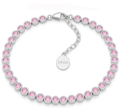 SAGA GIOIELLI® Bracciale Tennis Unisex in Acciaio Inossidabile, Lunghezza 16,5+3 cm, Zirconi da 4 mm, Regolabile – Elegante e Resistente, Idea Regalo Uomo Donna (ROSA)