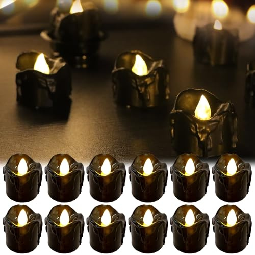 CHENBOOW Velas LED,12 Piezas Velas de té LED,Decoración de Halloween,Luces de Halloween,para Carnaval,Mardi Gras,Fiesta Temática,Víspera de Todos los Santos