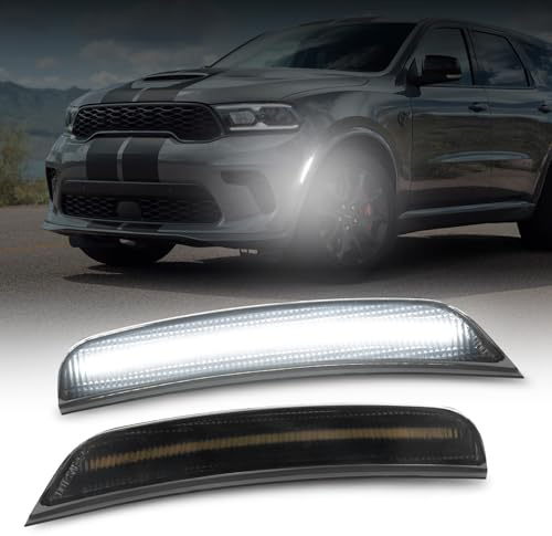 AUTOONE Upgraded LED Side Marker Lights Compatible With Dodge Durango 2021-2025, White Front Bumper Marker Lamps, Smoked Lens Driver & Passenger Side, 2PCS