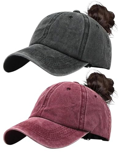 ZXTGBQ 2Pcs Pferdeschwanz Baseball Cap Damen, Kappe Damen, Baseball Caps FüR Damen, Atmungsaktiv, Verstellbare, Vintage Mützen Sonnenschutz Basecap Mit Zopf Loch für Sommer Sport
