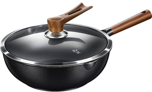 Generisch Titan WokPfanne 28-30cm, Ultraleicht (Ab 720g), Für Alle Herdarten Inkl. Induktion, PFOA-frei(28cm)