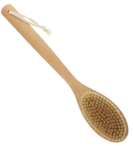 FIXOSHEE Langstielige Duschbürste mit Naturborsten Ergonomischer Rücken Körperpeelingbürste Fördert Durchblutung Entfernt Abgestorbene Haut Praktische Badbürste für Sanfte Massage und