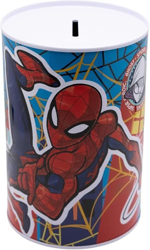 Golddunes Metal Money Box, Tin Piggy Bank, Break to Open Design, 15 x 10 x 10 cm, Metallic Finish, Coin Slot, Educational Savings for Children (Spiderman)