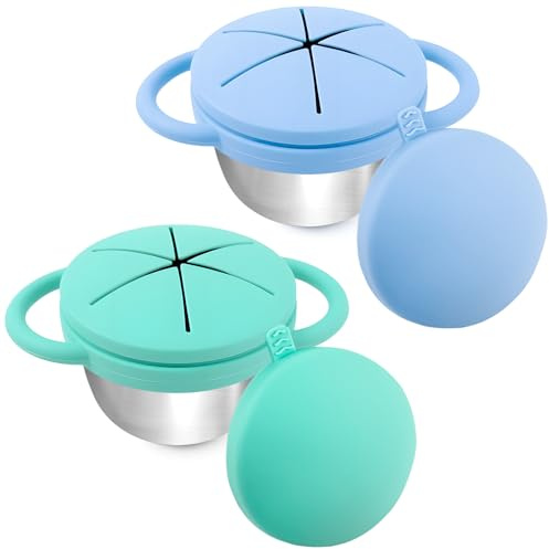 Morofme Snackbecher 2 Stück, Edelstahl Nip Snackbox mit Zwei Arten Silikon Deckel Griffen, Snack Becher Staubdicht Auslaufsicher, Haltbar Brotdose für Leichtes Tragen, Spülmaschinenfest