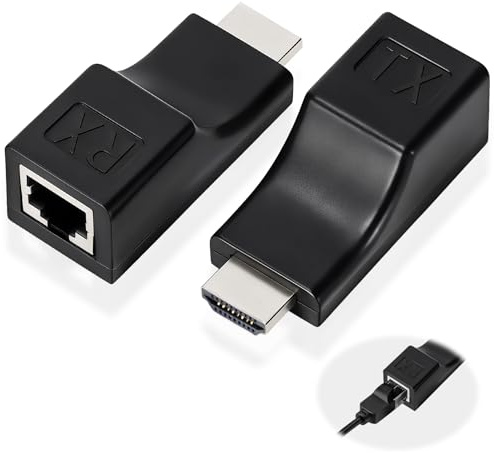 Foyy Adattatore Extender HDMI a RJ45 CAT6/CAT6E, estensione HDMI su Ethernet fino a 30 m, supporto risoluzione 2K 4K per HDTV, monitor e proiettore, non compatibile con HDCP