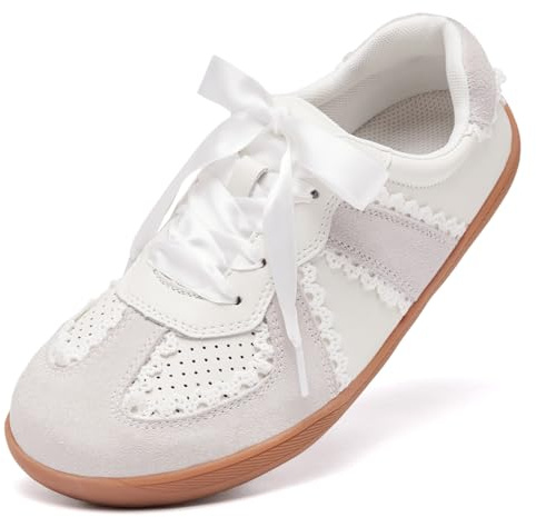 Myzmnk Womens Barefoot Shoes Trainers Wide Fit | Sneakers, Walking Running Shoes, Memory Foam, Arch Support, Non Slip, Lace Detail, Ribbon Lace Up, Casual, Elegant, Ladies
