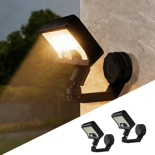 Justup Solarlampen für Außen, 2 Stück Magnetische Solar - USB-betriebene Sensorleuchten mit um 360° Drehbarem Ständer und 3 Modi, Solar-Gartenleuchten für Zäune, Camping, Gärten (Warmes Licht)