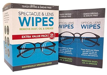 CS Spectacle and Lens Wipes, 54 Pack, Individually Wrapped, Suitable for Glasses, Sunglasses, Cameras, Binoculars and Smartphone Screens. Glass Cleaning Wipes.
