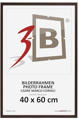 3-B Bilderrahmen MEGA - Dunkel Braun (Nussbaum mit optischer Holzmaserung) - 40x60 cm - Holzrahmen, Fotorahmen, Posterrahmen mit Acrylglas