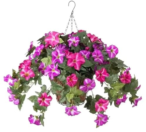 RUWLFE 2 stycken konstgjorda petunior och blomvinschar för utomhusbruk, för planteringskärl, vårdekoration för verandan, hängande växter för utomhusbruk, balkong, trädgård (röd)