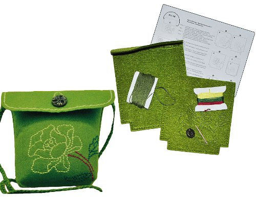 alles-meine.de GmbH Bastelset: für Filztasche - Blumen & Blüten - grün - zum Sticken, Nähen per Hand - Tragetasche Oliv grün - Tasche mit Blumen Blüten bunt Handarbeiten Filz..