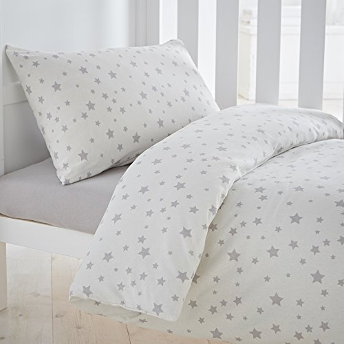 Silentnight Safe Nights Cot Bed Duvet Set - Breathable 100% Cotton Jersey - Super Soft Kind to Skin - Duvet Cover & Pillowcase for Toodler Child Junior Quilt - 150x120cm - Hypoallergenic, Grey Stars