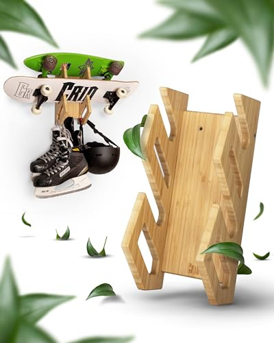 CRID Doppel Skateboard Wandhalterung aus Bambus - Universal Halterung für 2 Skateboards, Longboard, Snowboard, Wakeboard, Balance-Board - Inkl. gratis Montagekit - Modernes Design - Deutsche Marke