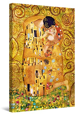 Startonight Bilder Baum des Lebens Kuss Klimt, Gerahmtes Wand-Dekor, Leinwandbilder Moderne Kunst, Abstrakte Wanddeko Kunstdrucke, Wandbilder XXL Wohnzimmer Groß Wand Bild 80 x 120 cm, Tag Nacht