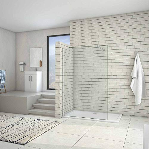 AICA paroi de douche 140x200cm douche à l'italienne en 10mm verre anticalcaire et securit avec une barre de fixation carrée extensible
