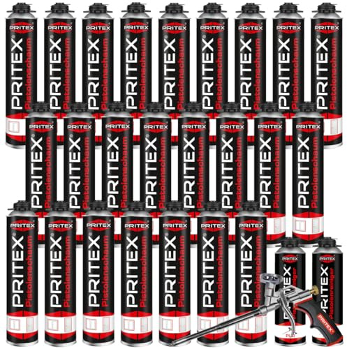 PRITEX Bauschaum Set, 24x 750ml Pistolenschaum, 2x Reiniger, Schaumpistole