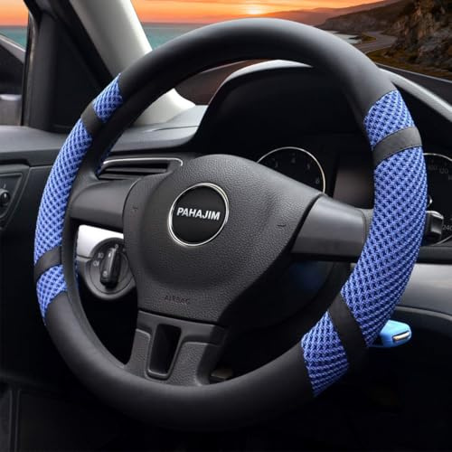 Lifetooler Auto Lenkradbezug Leder Ice Silk Universal 38cm(15) Lenkradhülle Atmungsaktiver Anti Rutsch Steering Wheel Cover für Auto Van Truck SUV (blau)