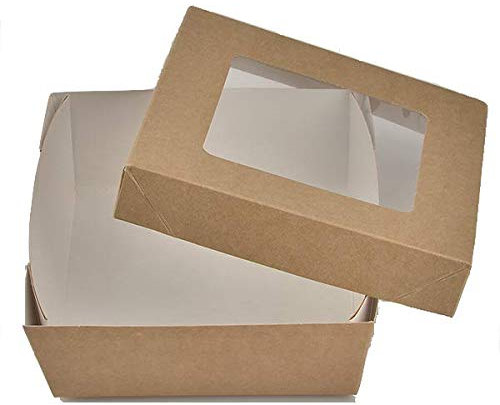 Scatola di carta kraft usa e getta per andare con finestra, 25 contenitori biodegradabili, caldi e freddi, 13,5 x 11,5 x 4,5 cm, resistenti al calore, per pranzi in viaggio e feste