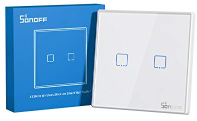 SONOFF T2EU1C-RF Pulsante 86 Tipo Pannello a parete Telecomando RF wireless 433 MHz appiccicoso, Controllo a due vie,nessun cablaggio richiesto, batteria necessaria (non inclusa), 2 gruppo