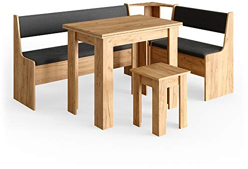 Vicco Combinazione di panche e tavolo ad angolo Roman, Rovere dorato, 136.6 x 60 cm con tavolo, adatto per il posizionamento ad angolo in cucine e sale da pranzo