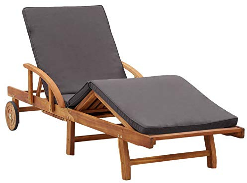 Festnight Sonnenliege Holz mit Rollen Gartenliege mit Auflage Liegestuhl Liege Outdoor Sonnenstuhl Gartenmöbel Relaxliege für Garten Balkon Terrasse Schwimmbad, Massivholz Akazie