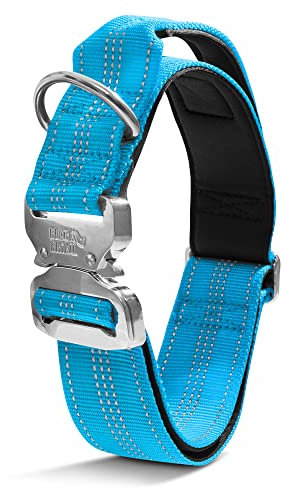 Black Rhino Taktisches Hundehalsband, ultraweiches Neopren, gepolstert, für mittelgroße und große Hunde, robuste Metallschnalle, gepolsterter Griff für Hundetraining (Groß, Sportblau)