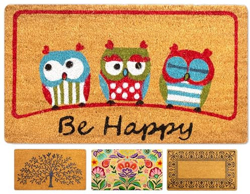 LUA VIKA Fußmatte Kokos - Be Happy - 40x70 cm - Fussmatte Aussen und Innen - Fussmatten Haustür - Türmatte Außen - Fußmatten - Kokosmatte Fußmatte