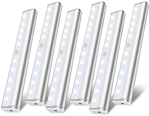 Hopedone Under Cabinet Lights, 10LED Battery Motion Sensor Light Indoor Magnetic Stick-Anywhere Closet Lights for Stair Kitchen Wardrobe Hallway(6 Pack)