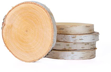 Birkenscheiben rund Ø 10-15cm, Baumscheiben aus Birkenholz, Holzscheibe unbehandelt mit Rinde für DIY Handwerk, Basteln, Holzdeko Hochzeit, Tischschilder, Untersetzer (5 Stk.)